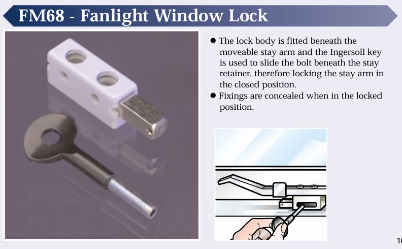 Ingersoll FM68 Metal Fanlight Window Lock