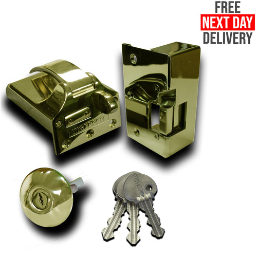 Ingersoll SC73E Non Double Locking Nightlatch Electric Release Classic Cylinder Polished Brass 12v Fail Unlock