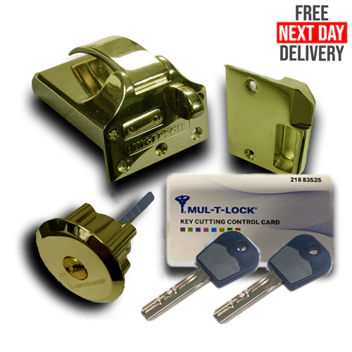 Ingersoll SC71 Double-Locking Nightlatch, Mul-T-Lock Cylinder, INWARD-OPENING DOORS, POLISHED BRASS