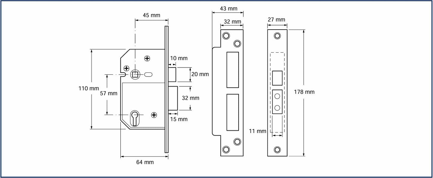 Ingersoll MBS01 3" 5 Lever Mortice Sashlock