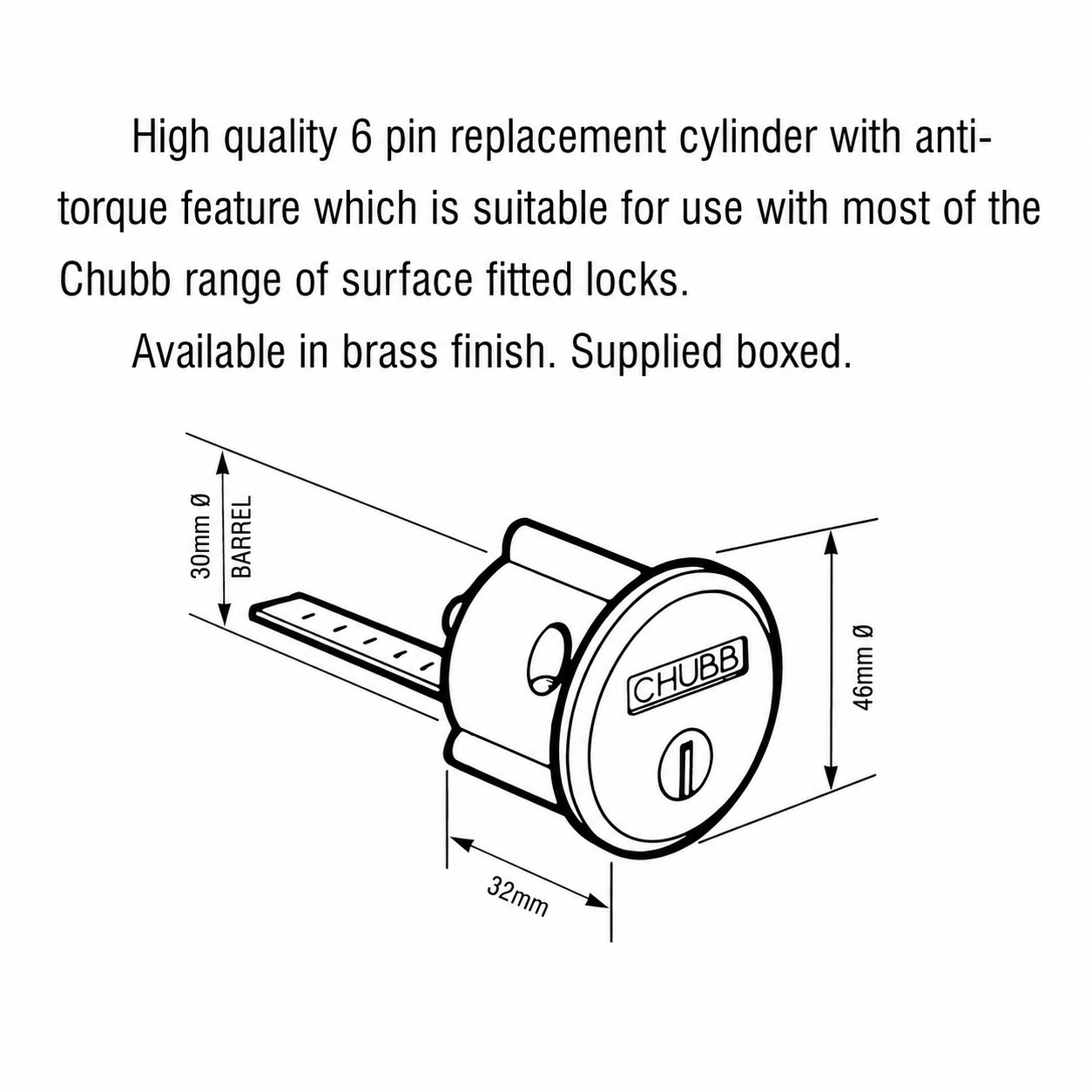 Reconditioned Chubb 4LC Cylinder (Polished Brass)