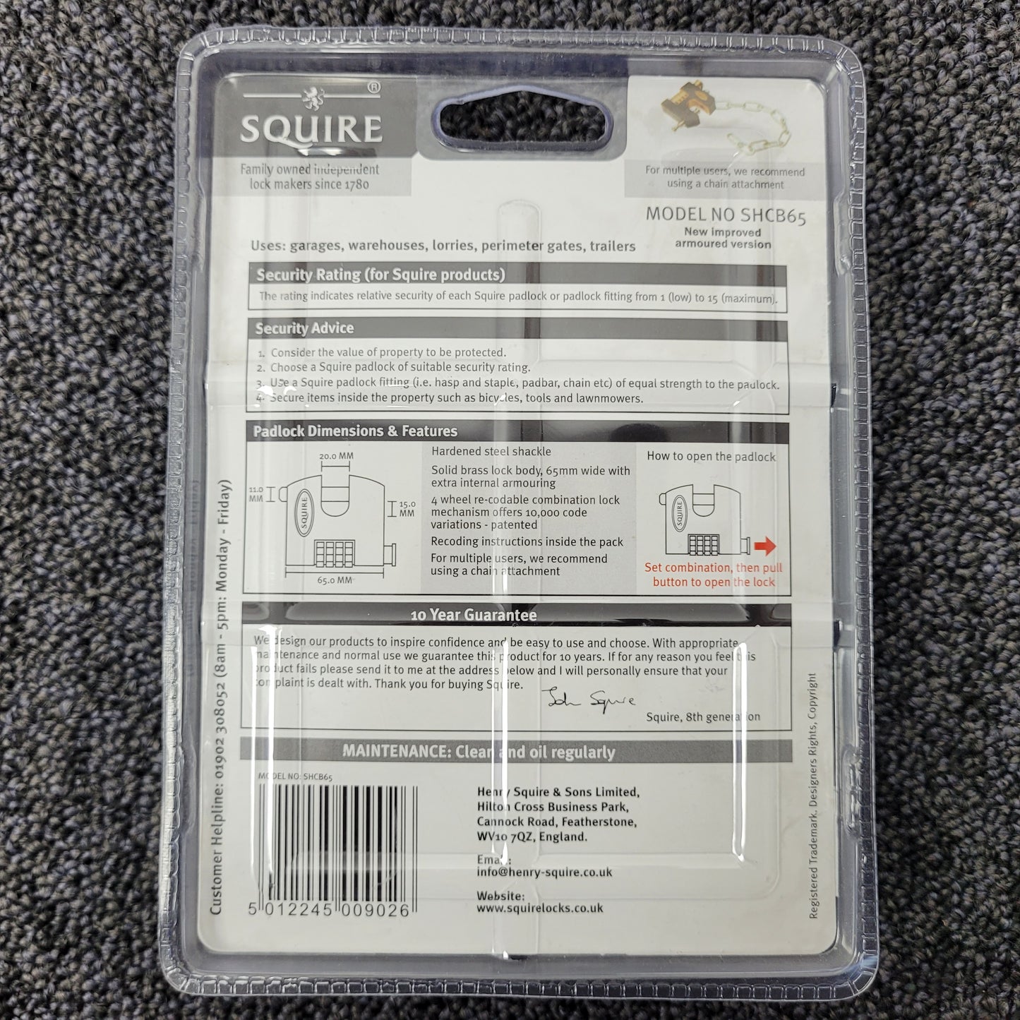Squire SHCB65 - 65mm Combination Block Padlock