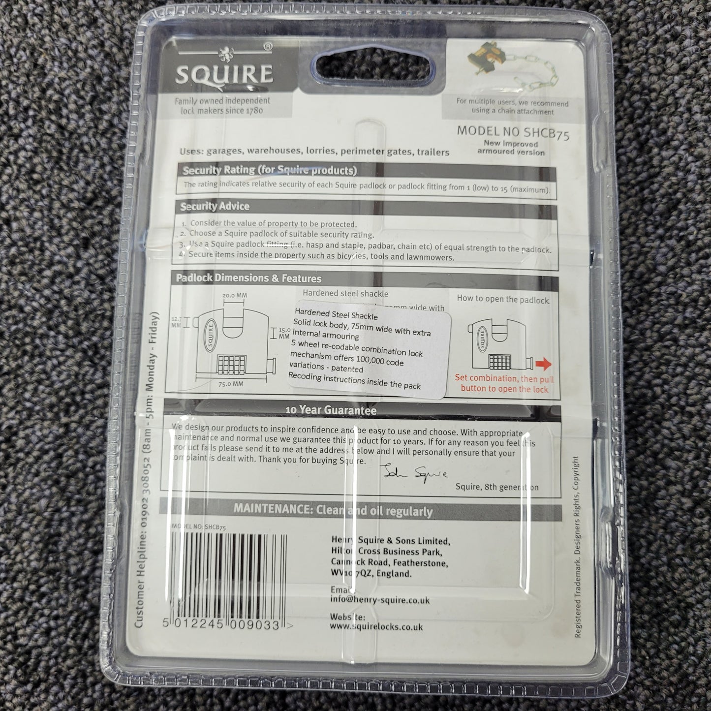 Squire SHCB75 - 75mm Combination Block Padlock