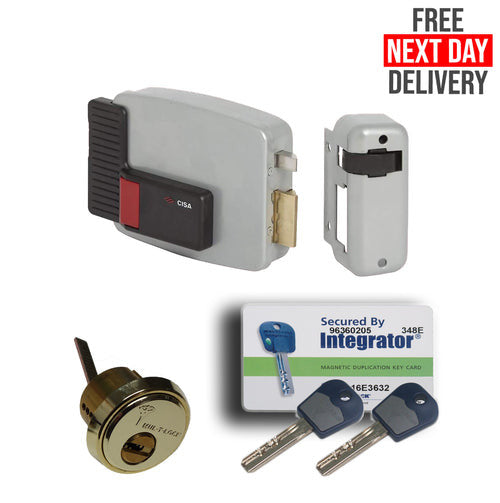 Classic CISA Lock for Wooden Doors, Mul-T-Lock Cylinder, POLISHED BRASS
