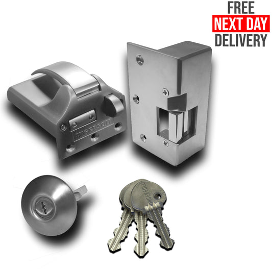 Ingersoll SC73E Non Double Locking Nightlatch Electric Release Classic Cylinder Satin Chrome 12v Fail Unlock